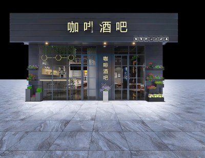 现代咖啡店门头门面3D模型下载